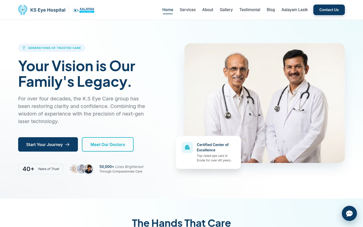 KS Eye Hospital home page: your vision is our family's legacy, with the hospital's doctors